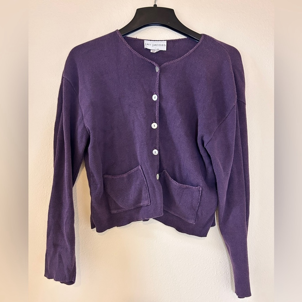 Jay Jacobs Women's Size Medium Cotton Purple Long Sleeved Button Up Cardigan